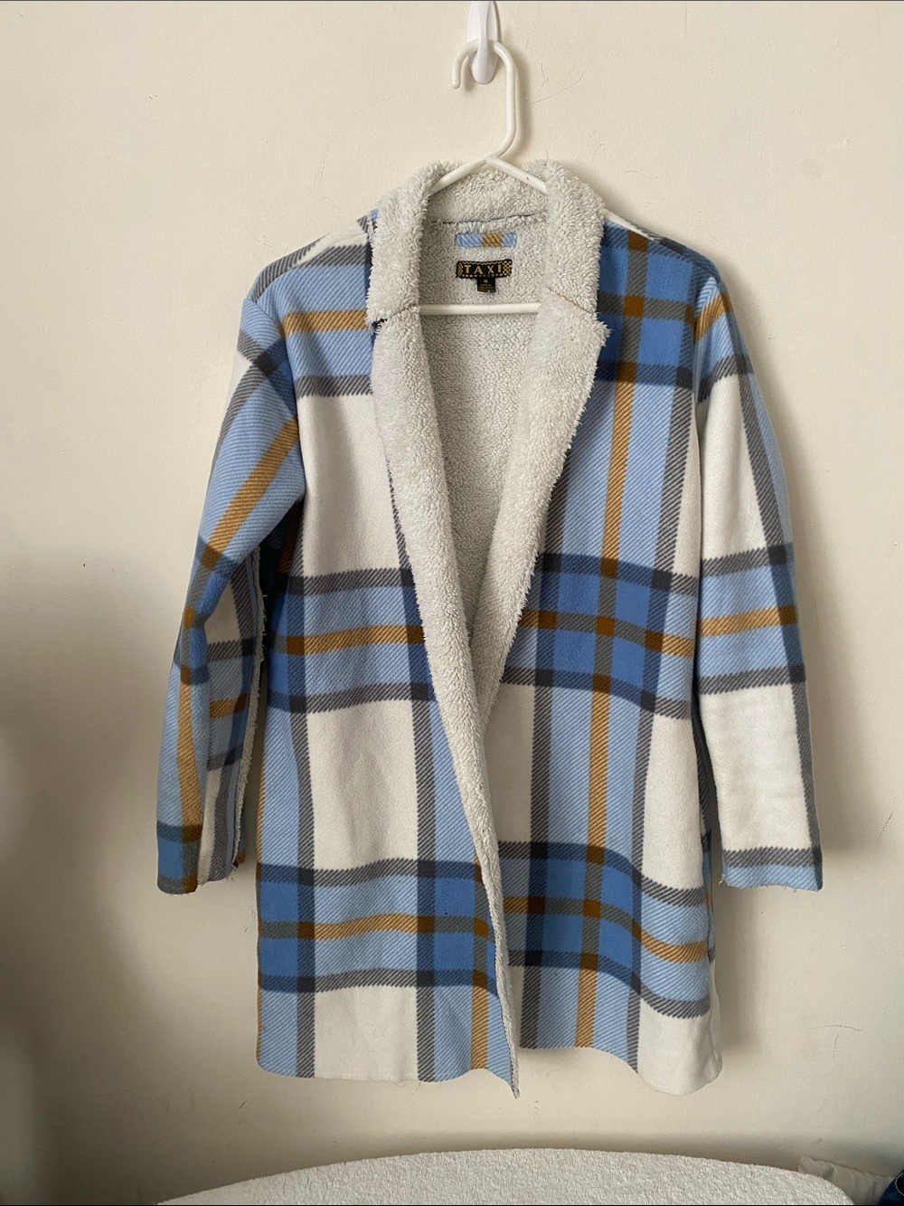 TAXI Sherpa-Lined Plaid Coatigan in Blue & White